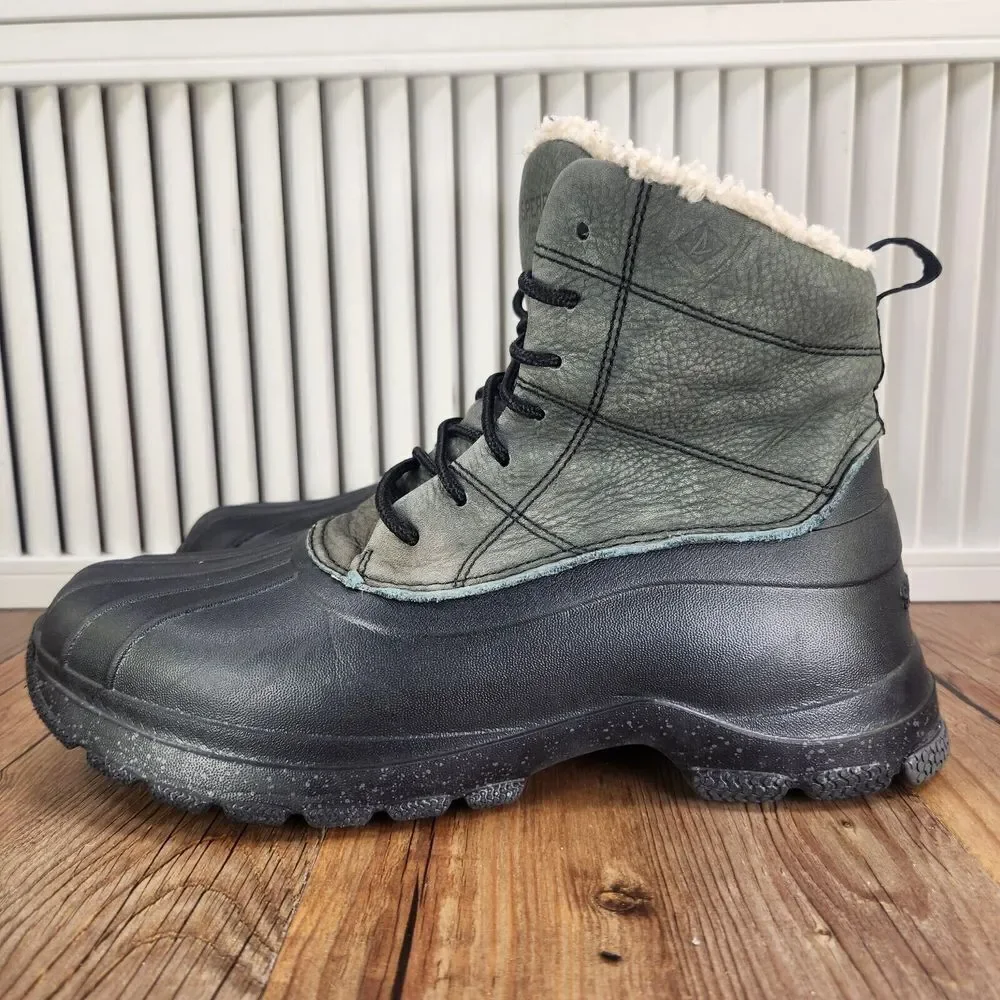 Sperry Duck Float Boots Men Sz 8M Green Leather Rubber Rain Lined Outdoors Ankle